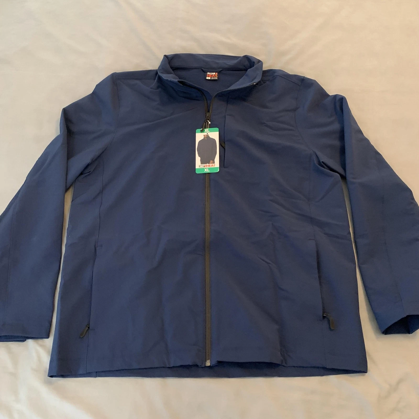 32 Degrees Heat Jacket Mens XL Blue Full Zip Lightweight Softshell Coat Casual