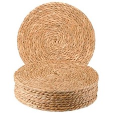 Round Woven Placemats - Boho Rattan Placemats Natural Water 12 inch Set of 10