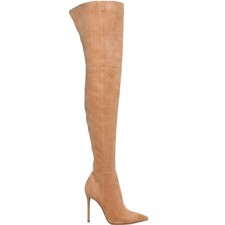 Womens Pointy Toe High Stiletto Heels Elastic Knee High Boots Suede Zipper Boots