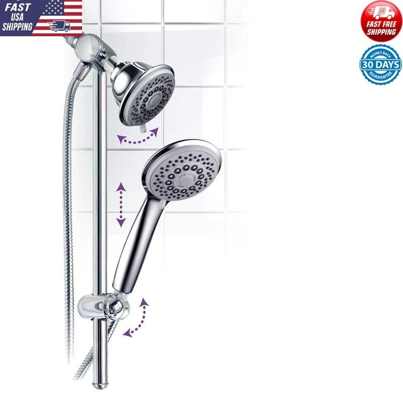 30-Setting 3-Way Shower Head Combo Fixed Handheld Adjustable Slide Bar New