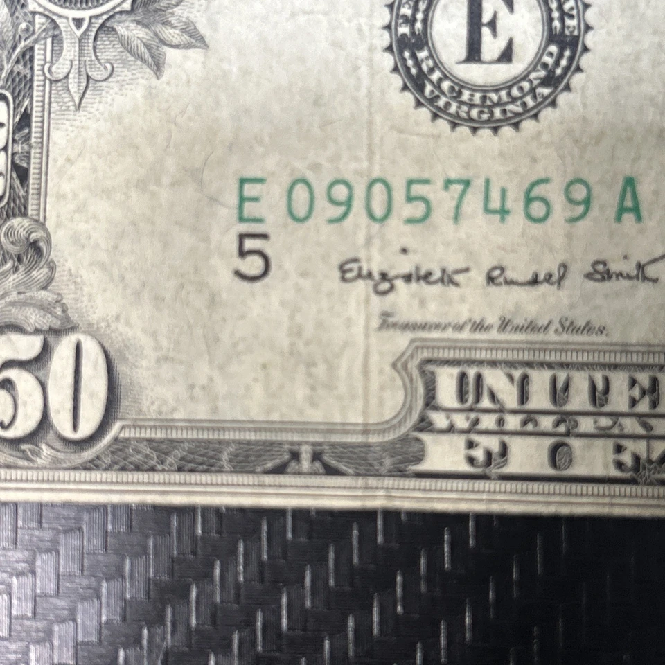 1950 C $50 FRN SN E09057469A. Error note.  - Image 3 of 4