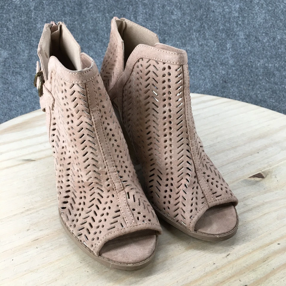 Charlotte Russe Botas Mujer 8 Peep Toe Back Cremallera Botín Rosa Imitación Cuero Tacones Foto 3 de 4