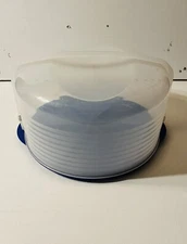 Tupperware Round Cake Taker Blue Clear Locking Lid 12 Inch 3062 3063 Made in USA