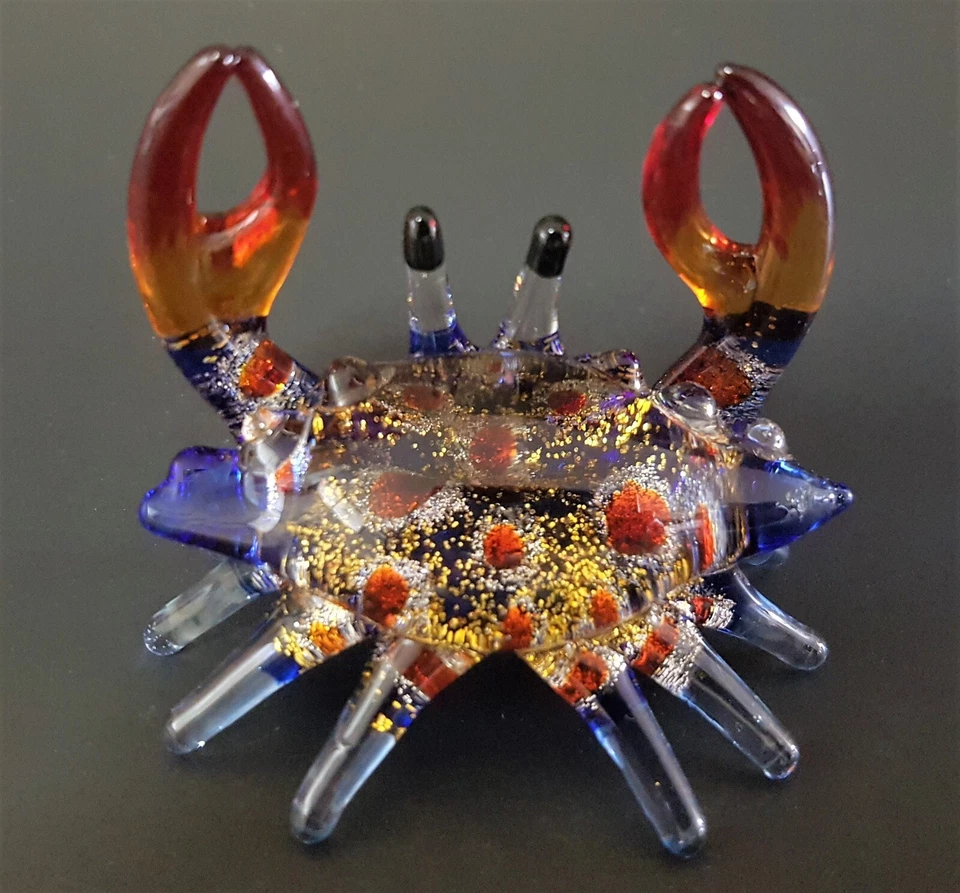 Exquisite Glass CRAB Beautiful Blue Decorative Art Figure Glitter Glass Ornament - Image 3 of 4