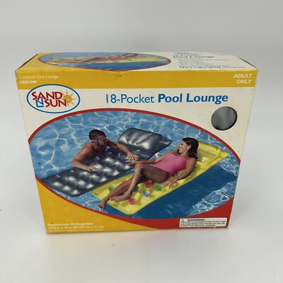 Vtg Sand N Sun 18 Pocket Inflatable Lounge Pool Float Raft 74''x28'' NIB