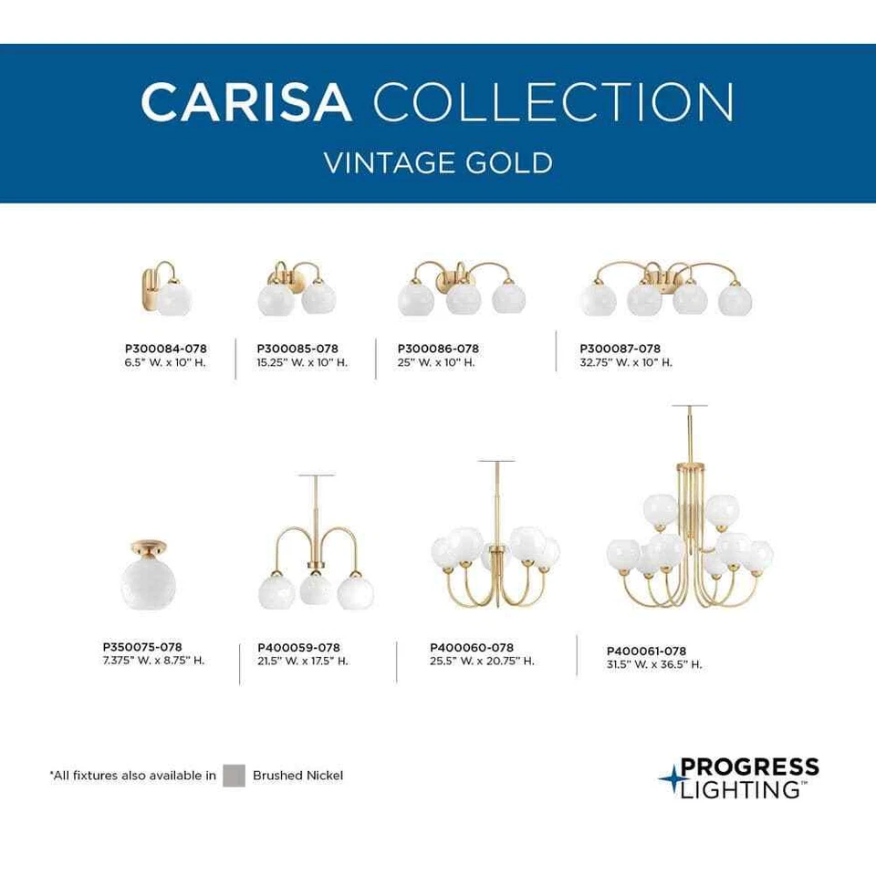 Progress Lighting Carisa Collection 1-Light Vintage Gold Opal Bath Vanity Light - Image 3 of 4