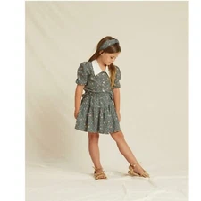 NWT Rylee Cru linen sparrow girl skirt  dark floral blue Coral 10-12y
