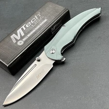MTECH USA Gray Button Lock Ball Bearing Flipper Blade Folding Pocket Knife NEW