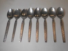LOT of 8 Ekco Eterna Hammered Stainless Teaspoons EKS2 Japan Textured
