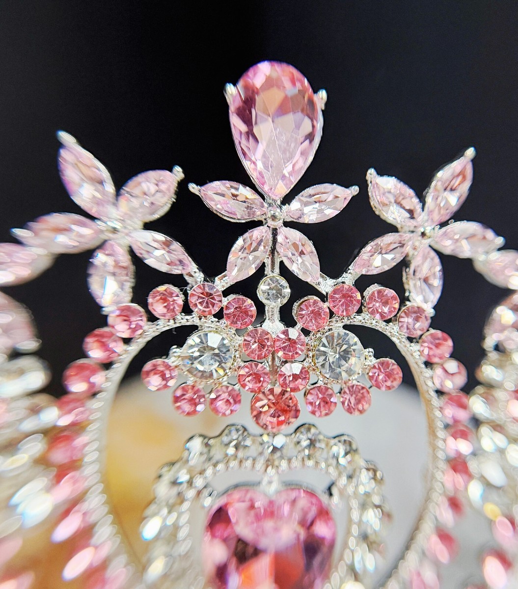 Crystal heart tiara, silver crystal tiara, pink stone tiara, Bridal headpiece Crystal Heart Tiara: Silver Pink Stone Bridal Headband - Etsy main image 3
