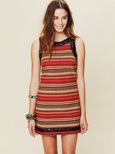 New Romantics Free People Tangerine Rainbow Serape Mexican Dress 6