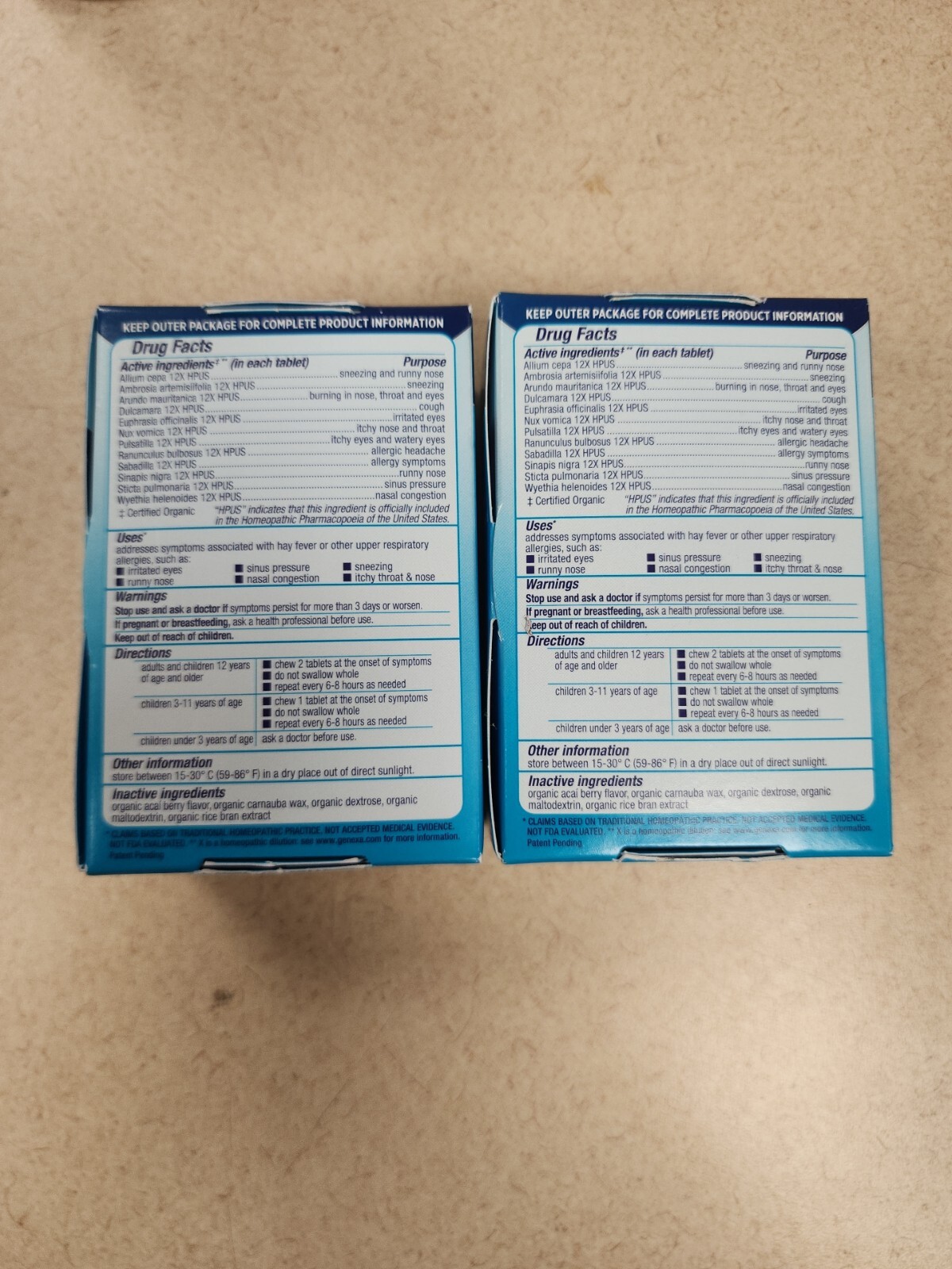 2 Pack Genexa Allergy Care Organic Homeopathic 60 Chewable Tablets