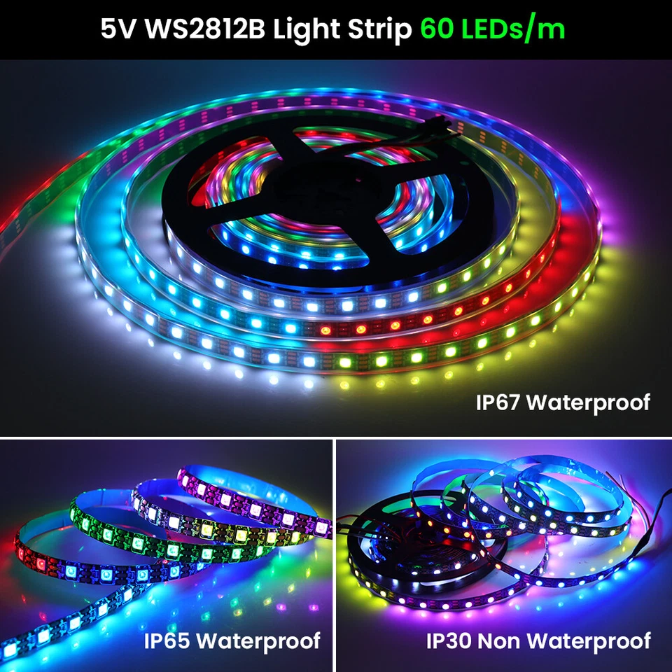 5V WS2812B 5050 LED Streifen Strip RGB Lichtleiste Individuell Adressierbar 1-5m - Bild 3 von 4