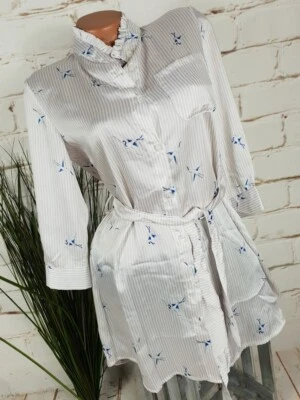 NEU ITALY SATINIERTE LONG BLUSE TUNIKA GÜRTEL GESTREIFT VÖGEL ROSA M 36 38 - Bild 1 von 4