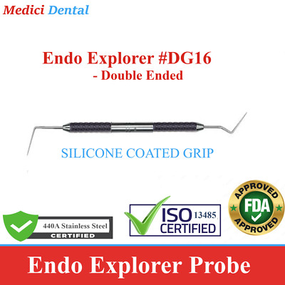 Dental Endodontics Explorer #DG16- Double Ended, Black Silicon Grip, Precise USA