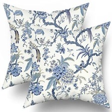 Chinoiserie Pillow Covers Set of 2 Blue and White 18x18 inch Bule Birds Flowers