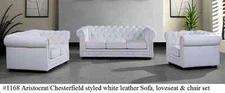 Gorgeous Aristocrat Styled 3PC white PU Leather Sofa, Loveseat and Chair set