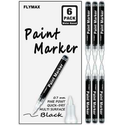 Black Paint Pen, 6 Pack 0.7mm Acrylic Black Permanent Marker for Glass Cerami...