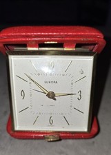 Vintage Europa Working Travel Alarm Clock • 2 Jewels • Red Folding Case Germany 