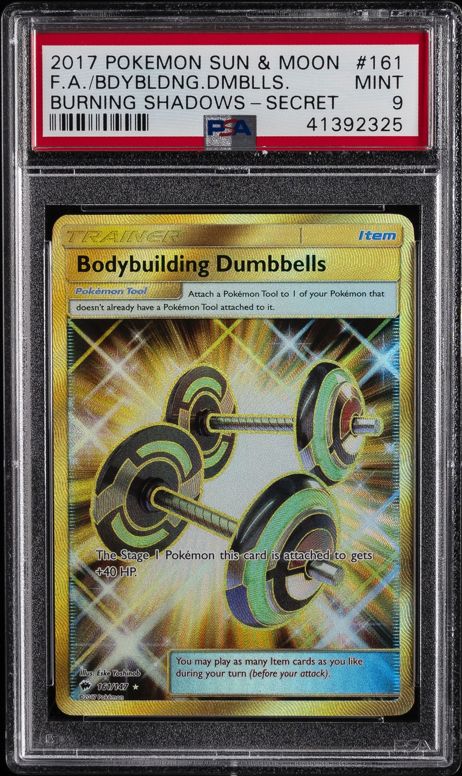 2017 POKEMON SUN & MOON BURNING SHADOWS FULL ART/ BODYBUILDING DUMBBELLS PSA 9