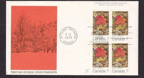 Canada FDC 1971 Maple Leaves in Autumn, unaddressed, sc#537 UR PB