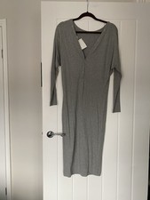 NEW H&M Grey Long Sleeve Jersey Midi Dress UK 8
