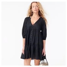 J Crew Small Button Front Black Cotton Beach Dress NWT