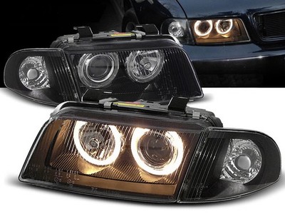 Headlights for Audi A4 1994 1995 1996 1997 1998 VR-1096 Angel Eyes Black