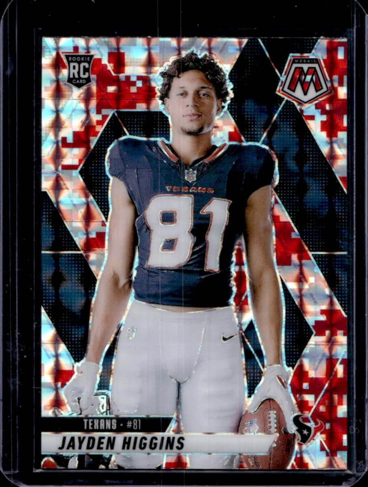 2025 Mosaic Jayden Higgins Rookie Variation RC Camo Red Prizm #286 Texans
