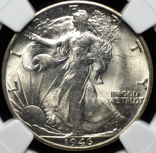 1946 S WALKING LIBERTY HALF NGC MS 62 SATINY WHITE, SOFT STRIKE AT CENTERS,