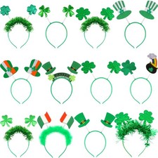 Fahacop 12 Pack St. Patricks Day Headband Green Clover One Size,