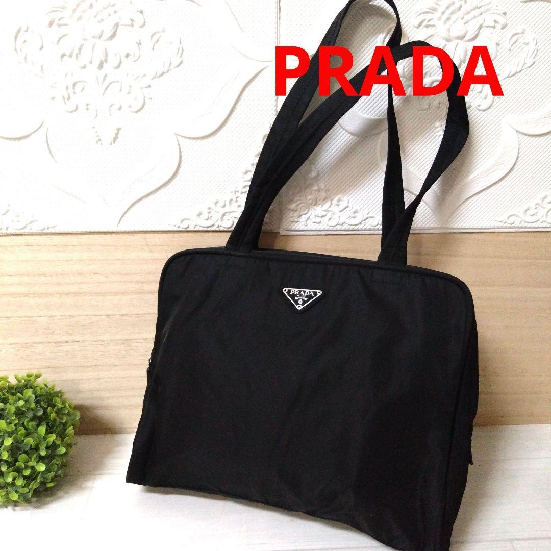 PRADA Nylon Tote Bag Black Shoulder Bag Lightweight Simple Design Authentic Used
