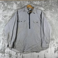 Vintage Key Workwear Shirt Mens XL Blue Hickory Stripe Half Zip Pullover