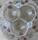 Vintage 1940s Anchor Hocking Moonstone Opalescent Hobnail Three Section Dish