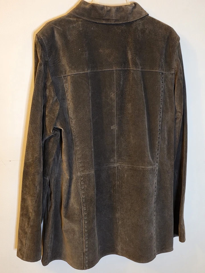Abrigo Chaqueta de Cuero Gamuza Style & Co Para Mujer Damas Talla L Grande Marrón Oscuro Usado en Excelente Condición Foto 2 de 4