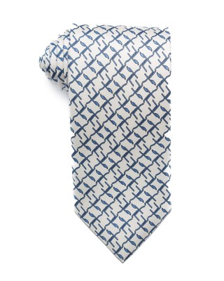 Dunhill London New $215 White Blue Print 100% Silk Tie 3.2  Made in Italy