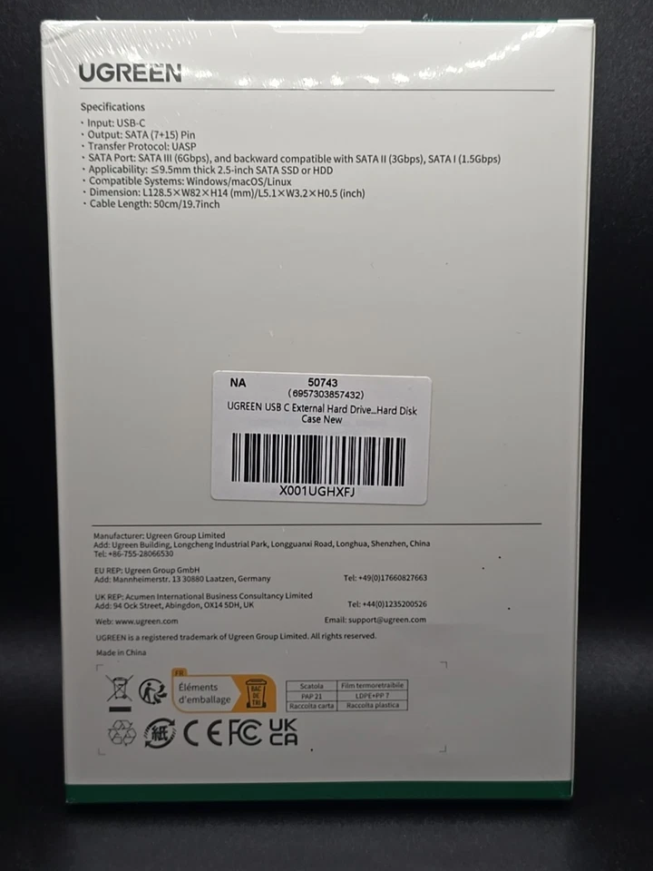 UGREEN 2.5" Hard Drive Enclosure USB 3.0 to SATA III Adapter Supports 2.5 Inch - Image 2 of 3