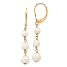 14k Yellow Gold 4-6mm White Semi-round Freshwater Cultured Pearl Dangle Earrings
