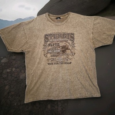 Harley Davidson TShirt Mens XL Beige Short Sleeve Y2K 2002 Sturgis Cig Burns USA