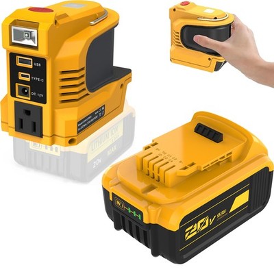 1/4X 5.0AH Battery/220W Power Inverter For DeWalt 20V Max DCB205,DC 20V to 110V