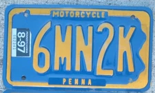 PENNSYLVANIA Vintage 1997 Motorcycle License Plate 6 MN 2 K ^