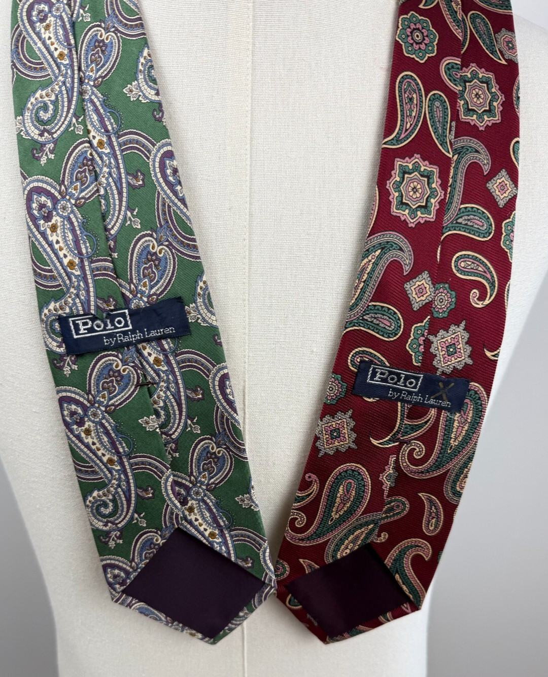 Polo Ralph Lauren Silk Paisley Handmade In USA Lot of 2 VINTAGE Neck Ties