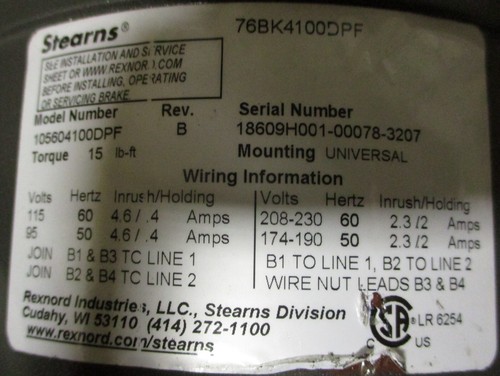 Baldor BM3611T Brake Motor w/ Stearns Brake 3HP 1725RPM 3PH 1-1/8" Shaft Dia NOS - Picture 11 of 11