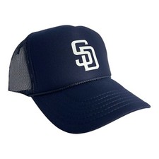 NEW SAN DIEGO PADRES NAVY BLUE CAP 5 PANEL HIGH CROWN TRUCKER SNAPBACK VINTAGE