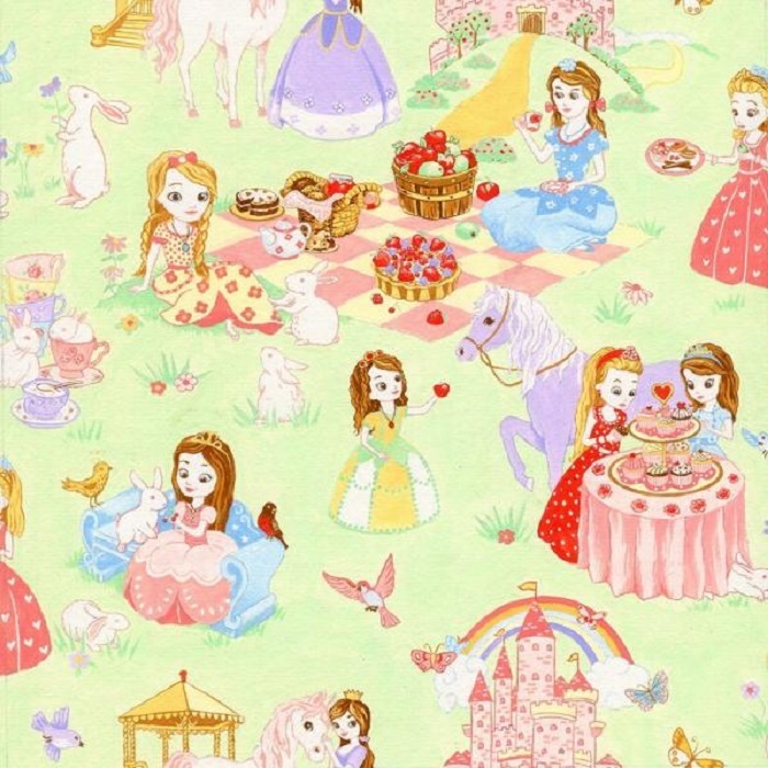 Fat Quarter Princess Tea Party Green 100% Cotton Quilting Fabric Nutex