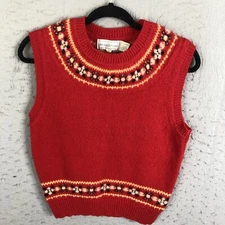 Vintage The Eagles Eye Sweater Womens Small Red Lambswool Preppy Academia