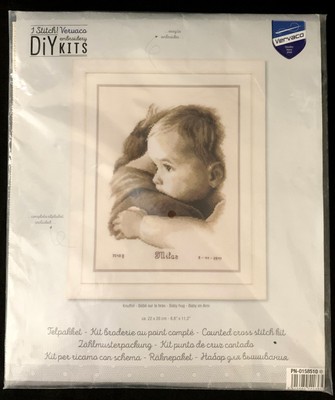 Vervaco DIY Counted Cross Stitch Kit BABY HUG Sepia Tones 8.5X11 Birth Record