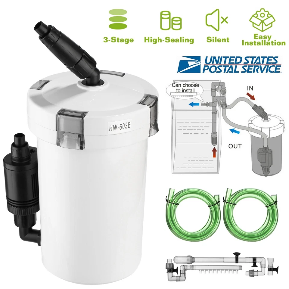 Aquarium Fish Tank External Canister Filter with Pump Pre-Filter HW-603B 105GPH - Image 2 of 4