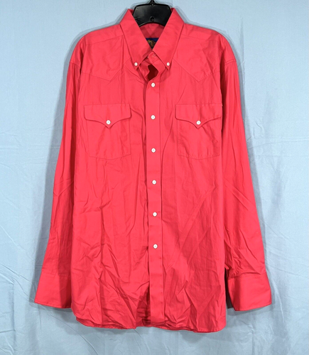 VTG PANHANDLE SLIM Golden West DARK PINK Twill Button-Up WESTERN SHIRT Sz 17/36