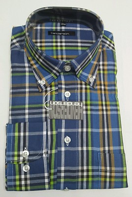 henderson - Hemd - Gr.L 41/42 Blau/Grün  langarm Button-Down-Kragen Art.3449/690